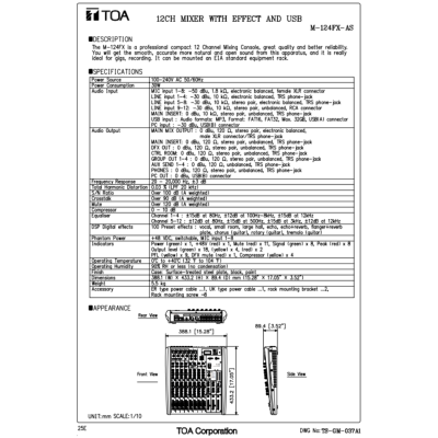 TOA M-124FX - มิกเซอร์แบบอนาล็อค 12 Ch มี effect และ USB player with playback and recording
