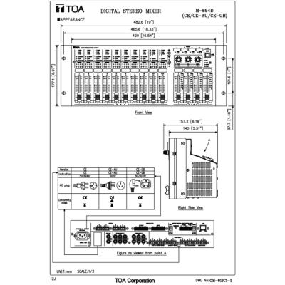TOA M-864D | มิกเซอร์ติดแร็ค Stereo Mixer 22 Channel