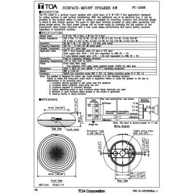TOA PC-2268 ลำโพงติดเพดานปูน 6 วัตต์ 5 นิ้ว