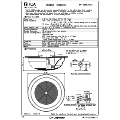 TOA l PC-2668 ลำโพงเพดานปูน 5 นิ้ว 6 W