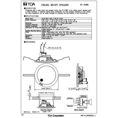 TOA l PC-648R ลำโพงเพดาน 5 นิ้ว 6 W