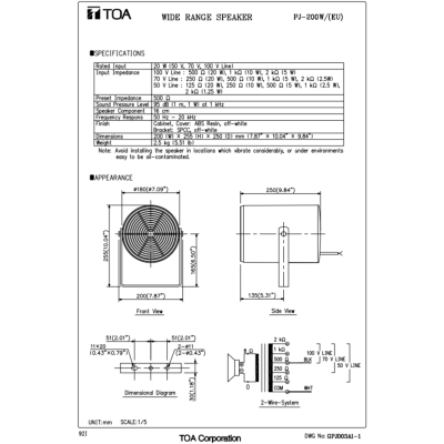 TOA PJ-200W - ลำโพงฮอร์นทรงกระบอกขนาด 20 วัตต์ Projection Speaker