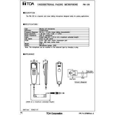 TOA PM-120 - Paging Microphone ไมโครโฟนสำหรับระบบประกาศ
