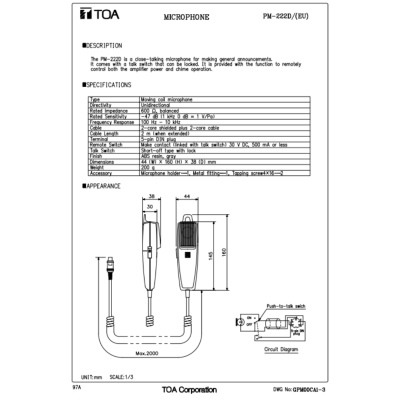 TOA PM-222D - ไมโครโฟนสำหรับระบบประกาศ