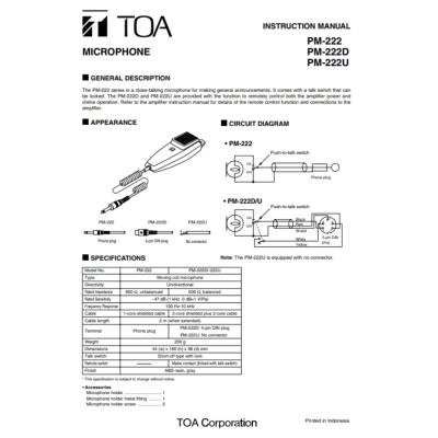 TOA PM-222U - ไมโครโฟนสำหรับระบบประกาศ