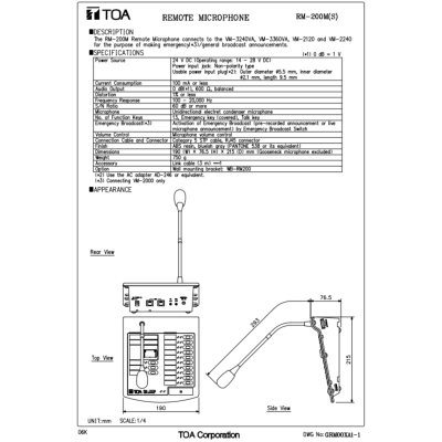 TOA RM-200M S - ไมโครโฟน ตั้งโต๊ะ, ไมโครโฟน Desktop Microphone, Remote Microphone Zones 1-5