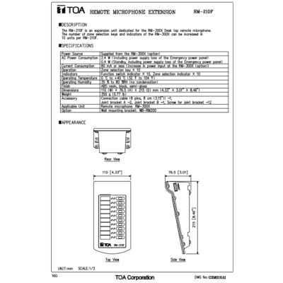 TOA RM-210F - Remote Microphone Extension