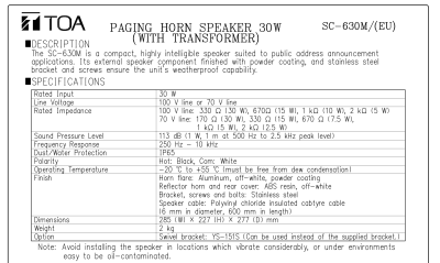TOA SC-630M ลำโพงฮอร์น พร้อมยูนิตไลน์ แมทชิ่ง 30 วัตต์
