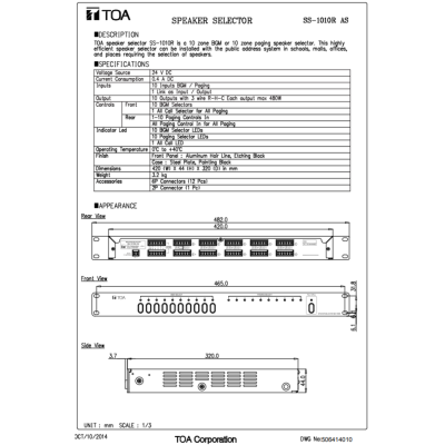 TOA SS-1010R - เครื่องแยกโซนลำโพง 10 โซน Speaker Selector 10 Zones