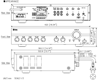 TOA A-2120 H | มิกเซอร์แอมป์ 120 วัตต์ MONO 3 MIC , 2 AUX Mixer Power Amplifier 120W