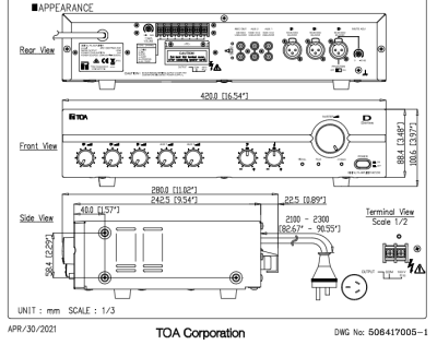 TOA A-2120DT-AS | มิกเซอร์แอมป์ 120 วัตต์ MONO 3 MIC , 2 AUX Mixer Power Amplifier 120W