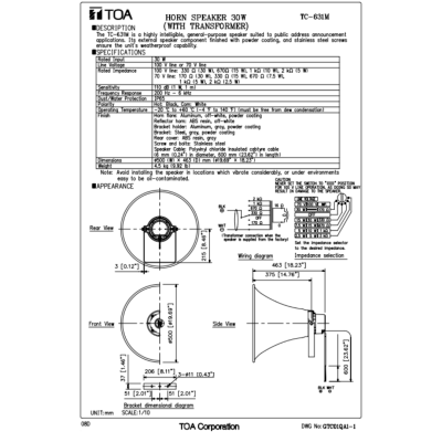 TOA TC-631M - Reflex Horn Speaker 30W ลำโพงฮอร์น ต่อไลน์