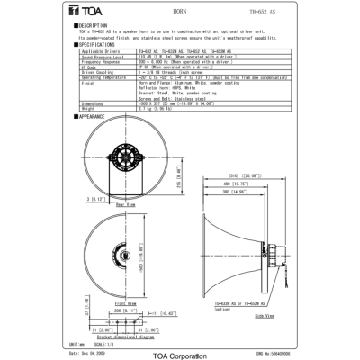 TOA TH-652 AS | ปากฮอร์น ขนาด 50 ซม. ลำโพงฮอร์นรีเฟล็กซ์ Reflex Horn Speaker