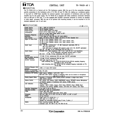 TOA TS-7912D-AS - เครื่องควบคุมและจ่ายไฟสำหรับชุดประชุม