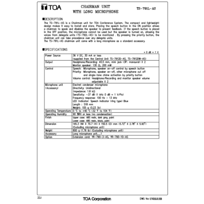 TOA TS-791L-AS - ไมโครโฟนประชุมสำหรับประธาน