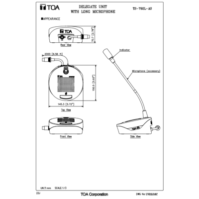 TOA TS-792L-AS - ไมโครโฟนประชุมสำหรับผู้เข้าร่วมประชุม