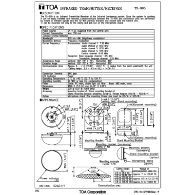 TOA TS-905 - Infrared Transmitter Receiver 150° เครื่องรับส่งสัญญาญอินฟราเรด