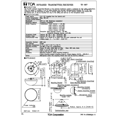 TOA TS-907 - Infrared Transmitter Receiver 90° เครื่องรับส่งสัญญาญอินฟราเรด