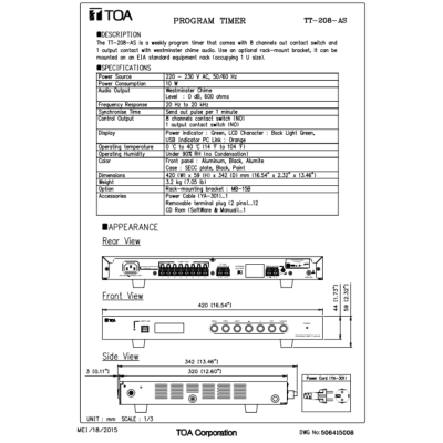 TOA TT-208-AS - Program Timer เครื่องตั้งเวลา