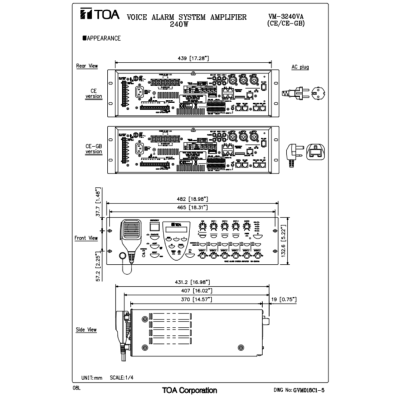 TOA VM-3240VA Voice Alarm System Amplifier 240W เพาเวอร์แอมป์ 240 วัตต์ สำหรับระบบเตือนภัย