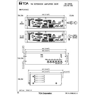 TOA VM-3360E CE VM Extension Amplifier 360 Watt
