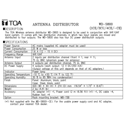TOA WD-5800 - เครื่องขยายสัญญาณ VHF/UHF