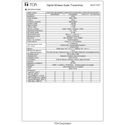 TOA WG-D100T-AS Digital Wireless Guide Transmitter  เครื่องส่งพร้อมไมค์ ชุดทัวร์ไกด์ไร้สาย ดิจิตอล สำหรับผู้พูด