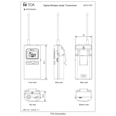TOA WG-D100T-AS Digital Wireless Guide Transmitter  เครื่องส่งพร้อมไมค์ ชุดทัวร์ไกด์ไร้สาย ดิจิตอล สำหรับผู้พูด