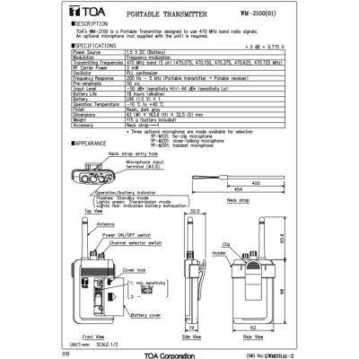 TOA WM-2100  ไมโครโฟนสำหรับ ทัวร์ไกด์ ระบบล่ามแปลภาษา