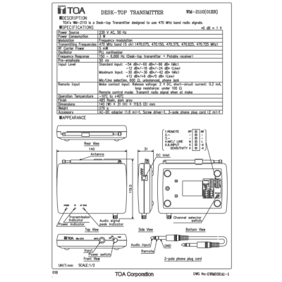 TOA WM-2110 - เครื่องส่งสัญญาณเสียงแบบตั้งโต๊ะ