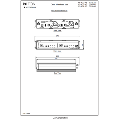 TOA WS-402-AS - ชุดไมค์ลอยมือถือเดี่ยว และไมค์หนีบปกเสื้อ ย่าน UHF
