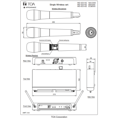 TOA WS-420-AS -  ชุดไมค์ลอยเดี่ยว ย่านความถี่ UHF