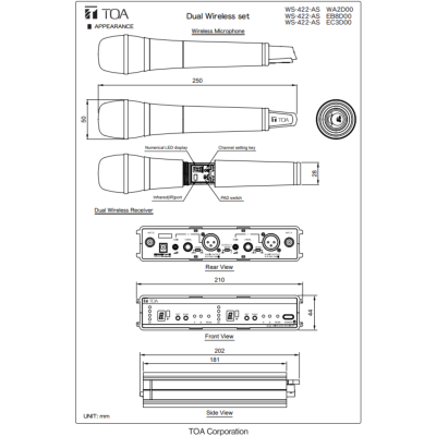 TOA WS-422-AS | ชุดไมค์ลอยมือถือคู่ ย่าน UHF