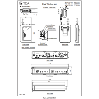 TOA TOA WS-432-AS - Dual Channel Wireless Set ชุดไมโครโฟนไร้สาย แบบหนีบปกเสื้อ