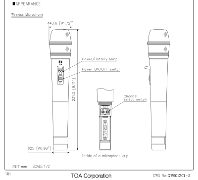 TOA WS-5225 เซตไมค์ลอย เซตไมโครโฟนไร้สาย UHF Wireless Microphone Set (Handheld)