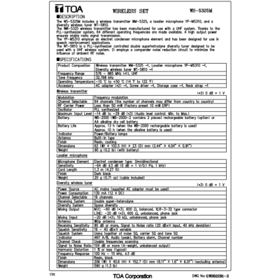 TOA WS-5325M - Wireless Set (Lavalier) ชุดไมค์หนีบปกเสื้อ ย่าน UHF