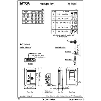 TOA WS-5325M - Wireless Set (Lavalier) ชุดไมค์หนีบปกเสื้อ ย่าน UHF