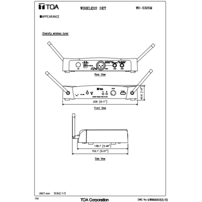 TOA WS-5325M - Wireless Set (Lavalier) ชุดไมค์หนีบปกเสื้อ ย่าน UHF