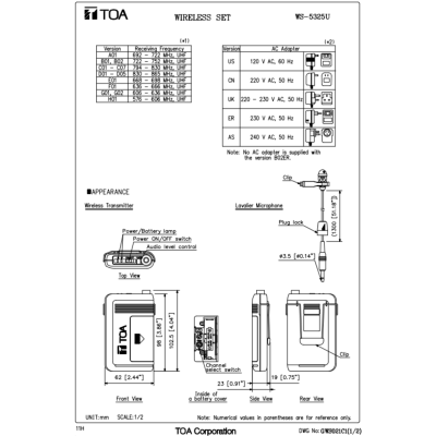 TOA WS-5325U - Wireless Set (Lavalier) ชุดไมค์หนีบปกเสื้อ ย่าน UHF
