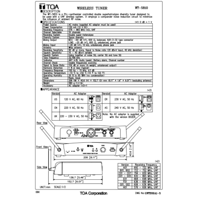 TOA WT-5810 - UHF Wireless Tuner  เครื่องรับสัญญาณไมค์ไร้สาย ย่าน UHF