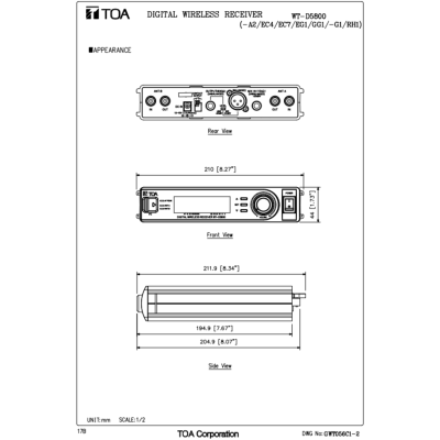 TOA WT-D5800  | เครื่องรับสัญญาณไมค์ลอย ระบบดิจิตอล (ไม่มีไมโครโฟน)
