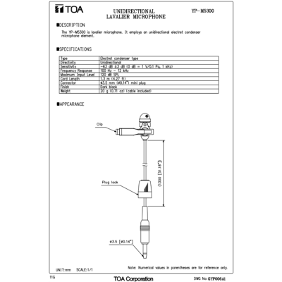 TOA YP-M5300 ไมค์หนีบปกเสื้อ ไมค์คอนเดนเซอร์ รับเสียงทางตรง