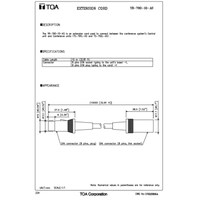 TOA YR-790-10-AS สายเชื่อมต่อ 10 เมตร Central Unit และไมค์ประชุม