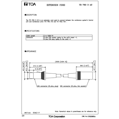 TOA YR-790-3-AS สายเชื่อมต่อ 3 เมตร Central Unit และไมค์ประชุม
