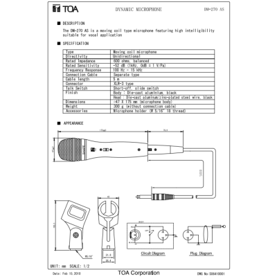 TOA DM-270AS ไมค์สาย ราคาถูก ทน ไมโครโฟนมีสาย ประกันศูนย์ Unidirectional Microphone DM-270 AS