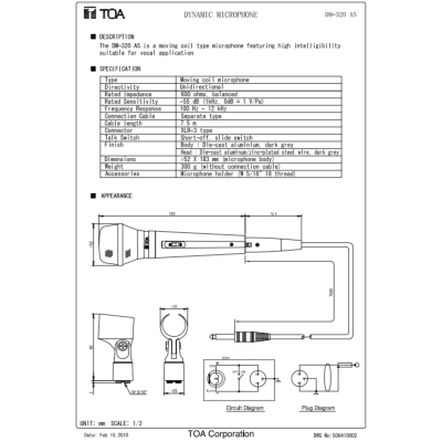 TOA DM-320AS ไมค์สาย ราคาถูก ทน ไมโครโฟนมีสาย ประกันศูนย์ Unidirectional Microphone DM-320 AS