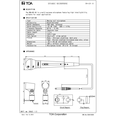 TOA DM-420AS ไมค์สายคุณภาพดี ราคาถูก ไมโครโฟนมีสาย ประกันศูนย์ Unidirectional Microphone DM-420 AS