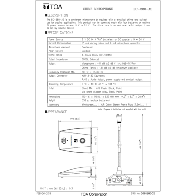 TOA EC-380-AS ไมค์ประกาศตั้งโต๊ะพร้อมเสียง Chime ประกันศูนย์ 1 ปี