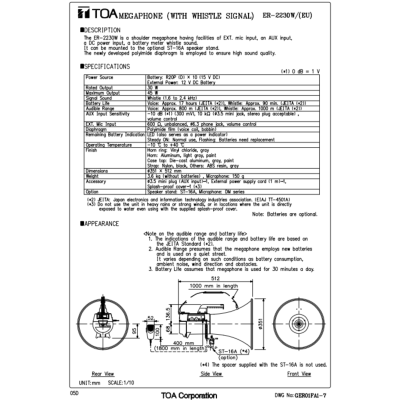 TOA ER-2230W โทรโข่งสะพายไหล่ 45W มีเสียงนกหวีด เสียงไกล 800 เมตร