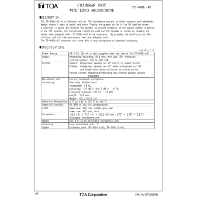 TOA TS-691-L AS | ไมค์ประชุม สำหรับประธาน Chairman Unit (Set)